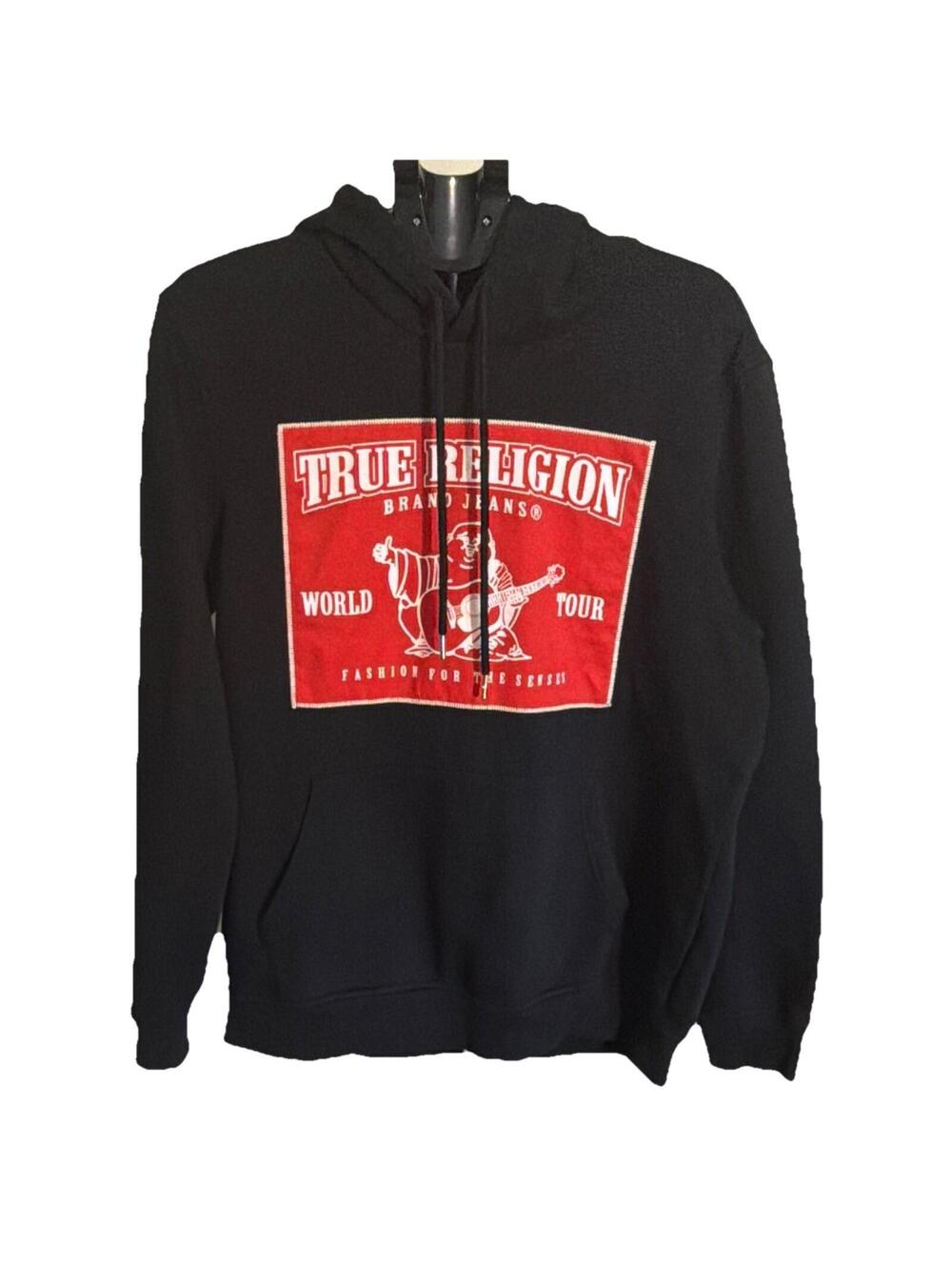 True Religion Men’s Black Fleece Pullover Hoodie L Graphic Print